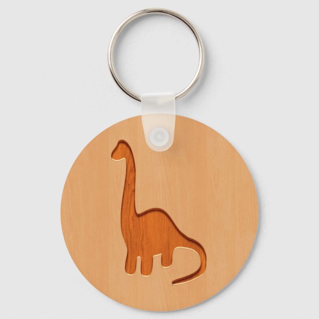 Dinosaur silhouette engraved on wood design key ring (Front)
