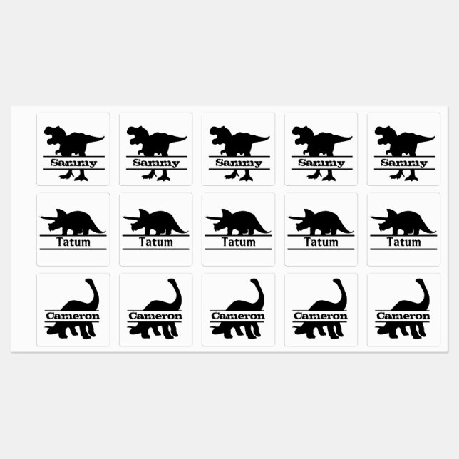 Dinosaur Silhouette Personalised Names Labels (Sheet)