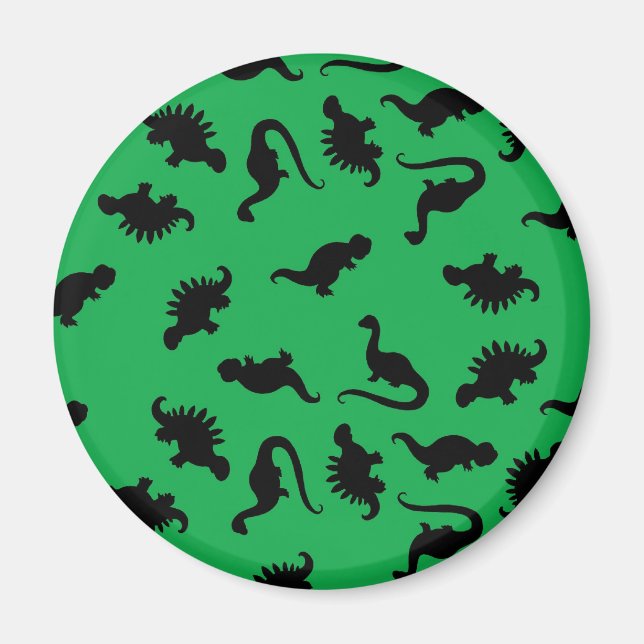 Dinosaur Silhouettes on Green Background Pattern Magnet (Front)