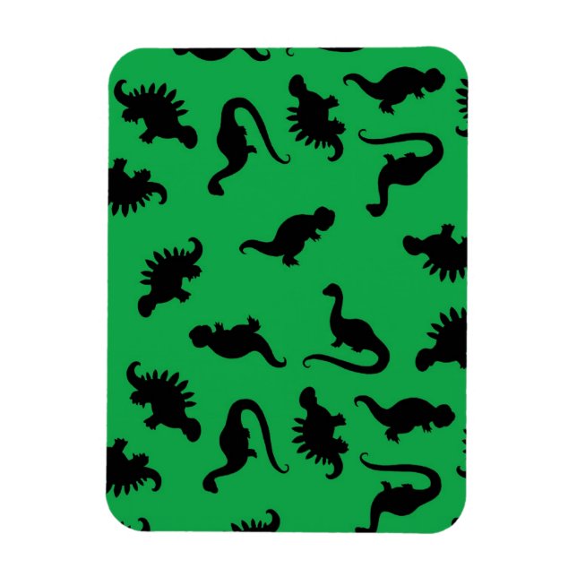 Dinosaur Silhouettes on Green Background Pattern Magnet (Vertical)