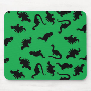 Dinosaur Silhouettes on Green Background Pattern Mouse Mat