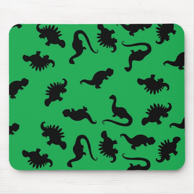 Dinosaur Silhouettes on Green Background Pattern Mouse Mat (Front)