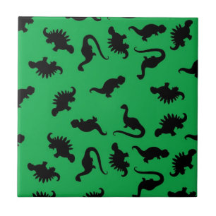 Dinosaur Silhouettes on Green Background Pattern Tile