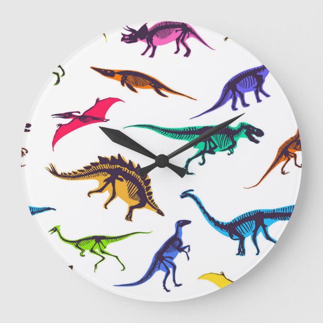 Dinosaur silhouettes: vintage sketch pattern. large clock (Front)