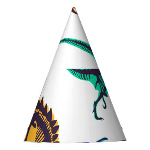 Dinosaur silhouettes: vintage sketch pattern. party hat