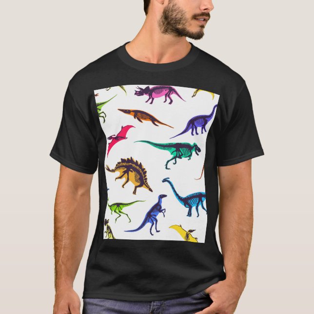 Dinosaur silhouettes: vintage sketch pattern. T-Shirt (Front)