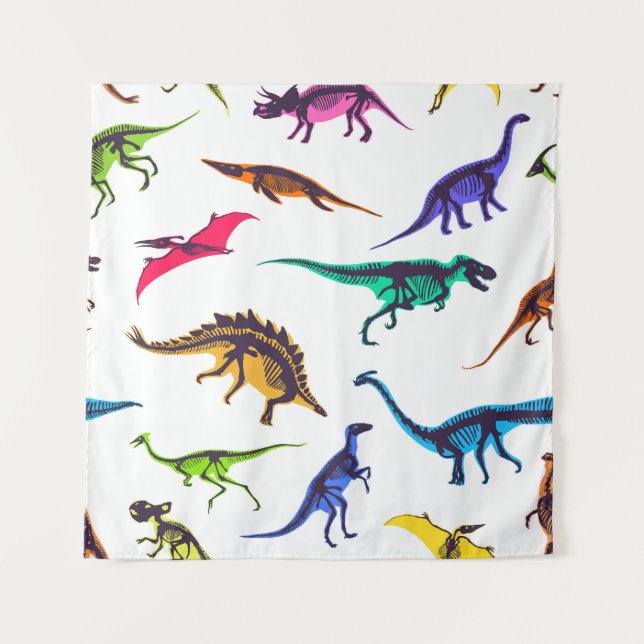 Dinosaur silhouettes: vintage sketch pattern. tapestry (Front)