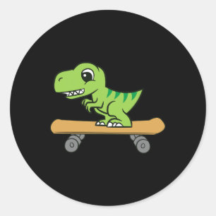 Dinosaur Skateboarding Cute Skateboard Dinosaur Classic Round Sticker