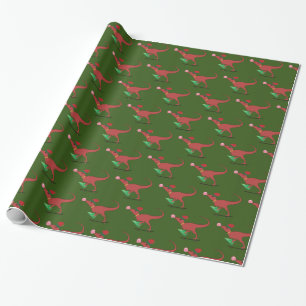 Dinosaur Skater Santa Hat Wrapping Paper