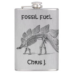 Dinosaur Skeleton Fossil Fuel on Aluminium Design Hip Flask