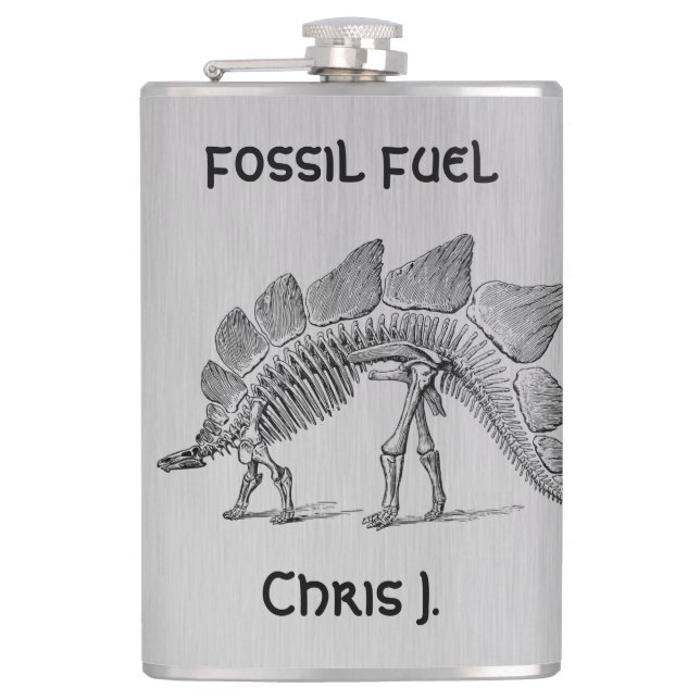 Dinosaur Skeleton Fossil Fuel on Aluminium Design Hip Flask (Front)