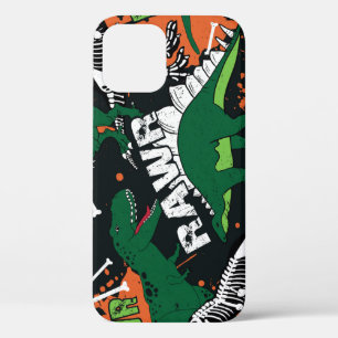 Dinosaur skeleton, grunge seamless pattern. iPhone 12 case