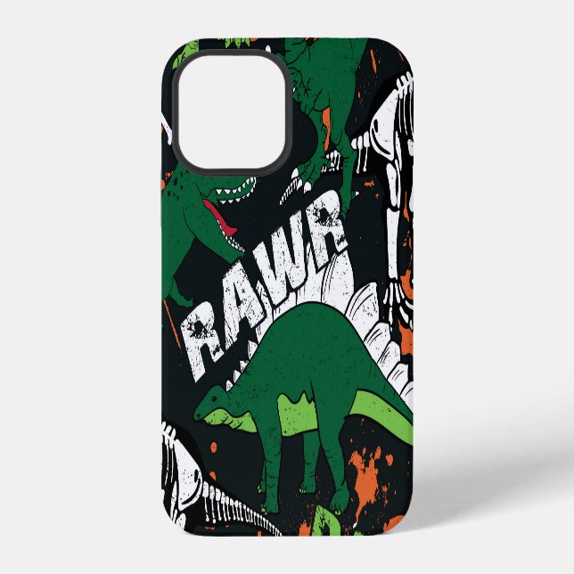 Dinosaur skeleton, grunge seamless pattern. iPhone case (Back)