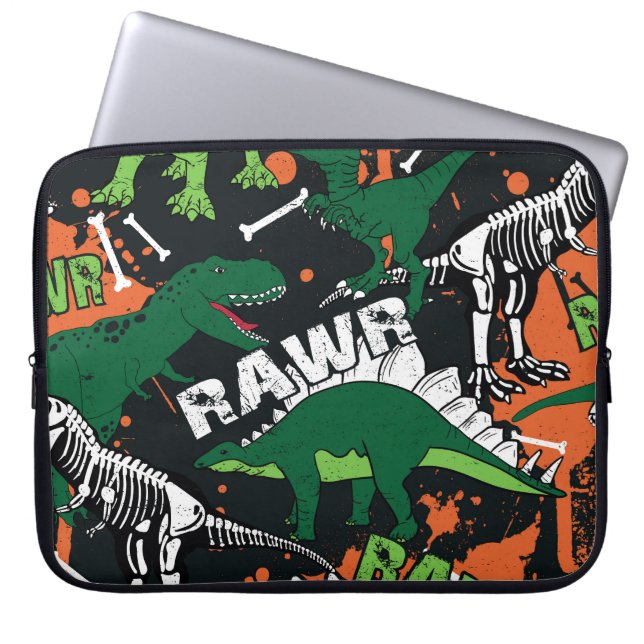 Dinosaur skeleton, grunge seamless pattern. laptop sleeve (Front)