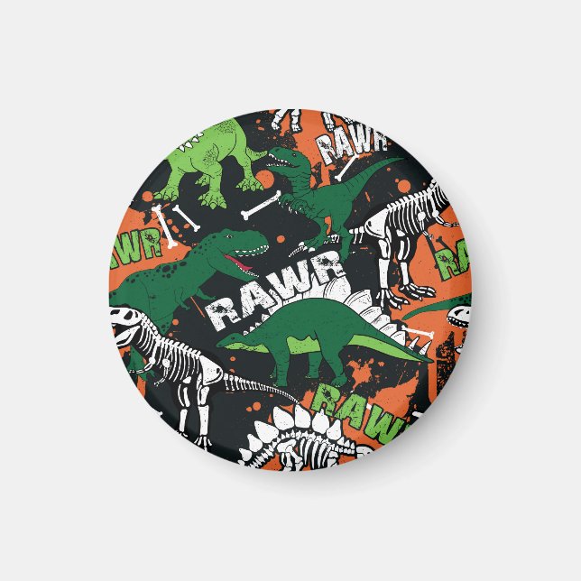 Dinosaur skeleton, grunge seamless pattern. magnet (Front)