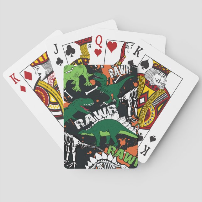 Dinosaur skeleton, grunge seamless pattern. playing cards (Back)