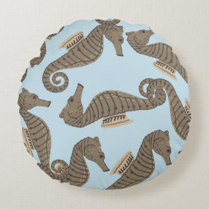 Dinosaur skeleton, grunge seamless pattern. round cushion