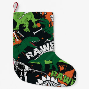 Dinosaur skeleton, grunge seamless pattern. small christmas stocking