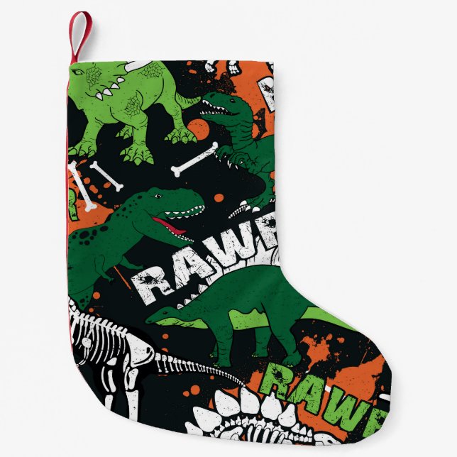 Dinosaur skeleton, grunge seamless pattern. small christmas stocking (Front)