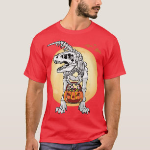 Dinosaur Skeleton Halloween Dino Tre Holding Pumpk T-Shirt