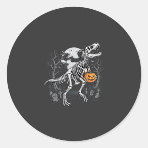 Dinosaur Skeleton Halloween Pumpkin Graveyard Desi Classic Round Sticker