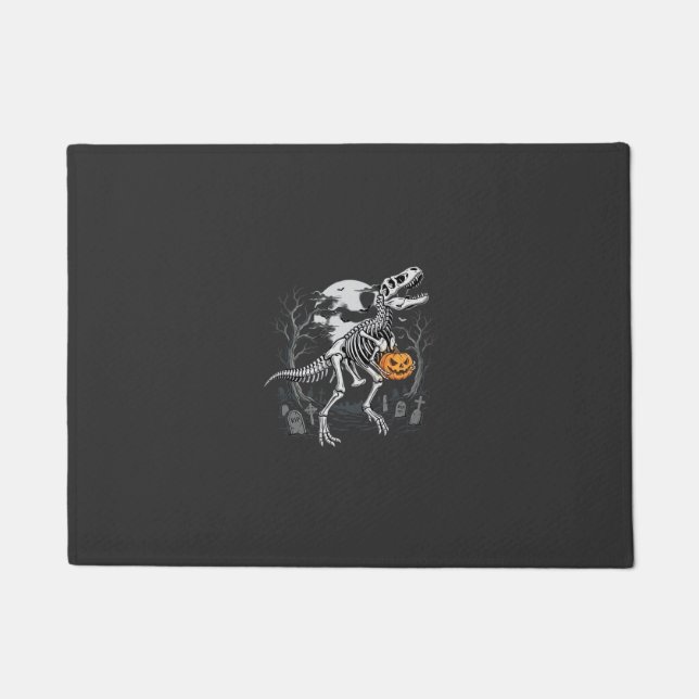 Dinosaur Skeleton Halloween Pumpkin Graveyard Desi Doormat (Front)