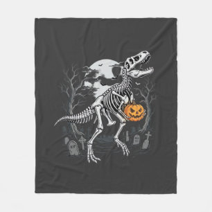Dinosaur Skeleton Halloween Pumpkin Graveyard Desi Fleece Blanket