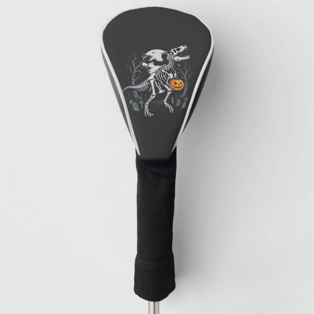 Dinosaur Skeleton Halloween Pumpkin Graveyard Desi Golf Head Cover (Front)