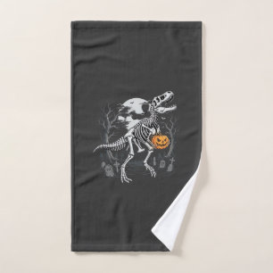 Dinosaur Skeleton Halloween Pumpkin Graveyard Desi Hand Towel