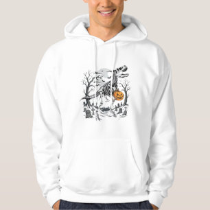 Dinosaur Skeleton Halloween Pumpkin Graveyard Desi Hoodie