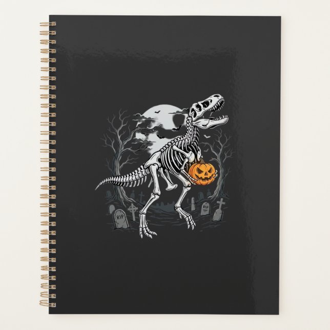 Dinosaur Skeleton Halloween Pumpkin Graveyard Desi Planner (Front)