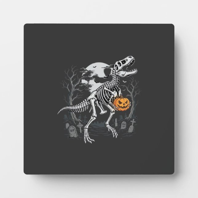 Dinosaur Skeleton Halloween Pumpkin Graveyard Desi Plaque (Front)