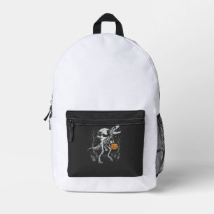 Dinosaur Skeleton Halloween Pumpkin Graveyard Desi Printed Backpack