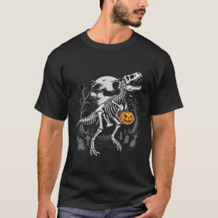Dinosaur Skeleton Halloween Pumpkin Graveyard Desi T-Shirt