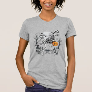 Dinosaur Skeleton Halloween Pumpkin Graveyard Desi T-Shirt