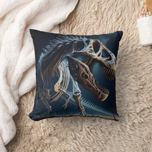 Dinosaur Skeleton Roaming an Ancient Landscape Cushion (Blanket)