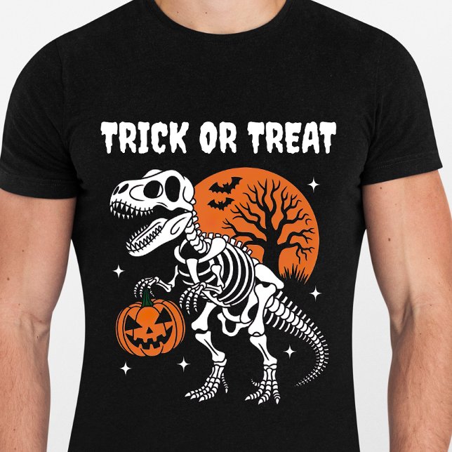 Dinosaur Skeleton Trick or Treat Funny Halloween T-Shirt (Creator Uploaded)