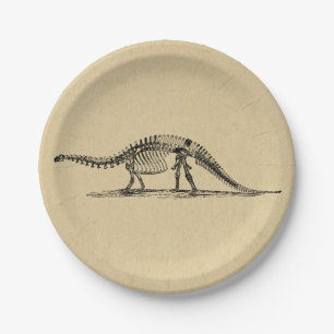 Dinosaur Skeleton Vintage Art Paper Plate