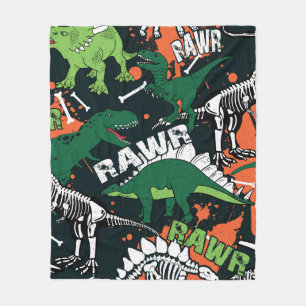 Dinosaur skeleton. Vintage grunge pattern Fleece Blanket
