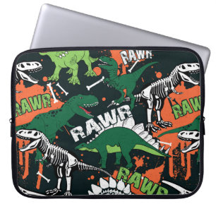 Dinosaur skeleton. Vintage grunge pattern Laptop Sleeve