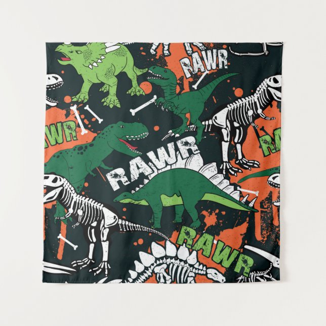 Dinosaur skeleton. Vintage grunge pattern Tapestry (Front)