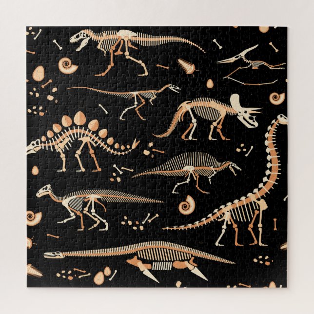 Dinosaur skeletons, fossils, vintage pattern. jigsaw puzzle (Vertical)