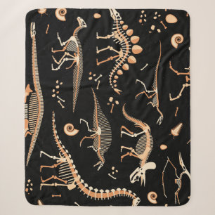 Dinosaur skeletons, fossils, vintage pattern. sherpa blanket