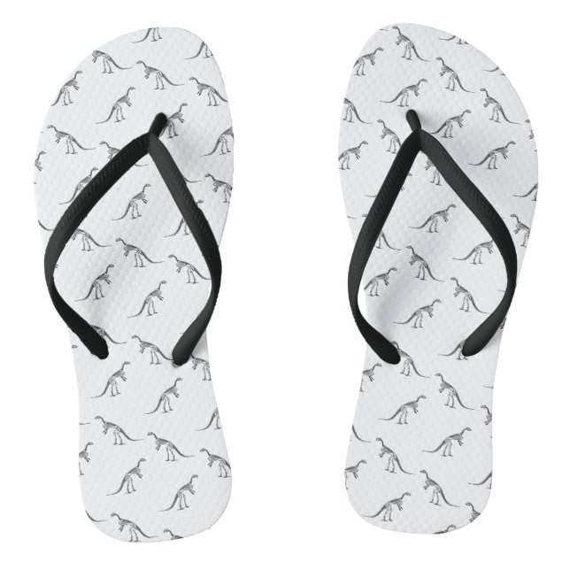 Dinosaur Skeletons Pattern CUSTOM BACKGROUND COLOR Flip Flops (Footbed)