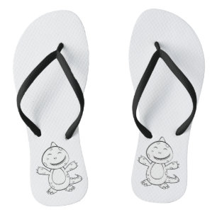 Dinosaur - Sketched Art Animal in Black & White Flip Flops