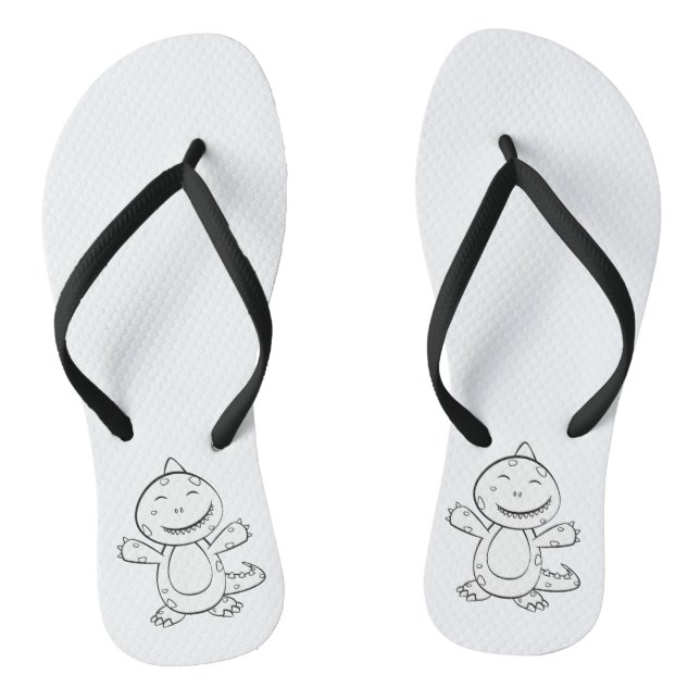 Dinosaur - Sketched Art Animal in Black & White Flip Flops (Footbed)