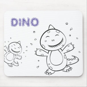 Dinosaur - Sketched Art Animal in Black & White Mouse Mat