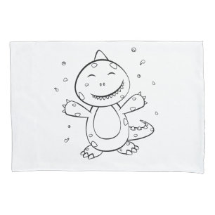 Dinosaur - Sketched Art Animal in Black & White Pillowcase