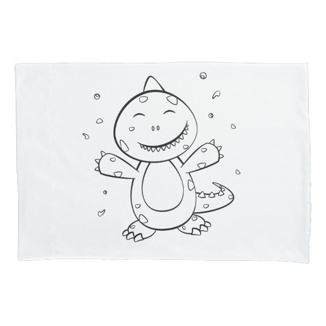 Dinosaur - Sketched Art Animal in Black & White Pillowcase (Front)