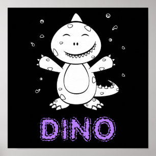 Dinosaur - Sketched Art Animal in Black & White Poster